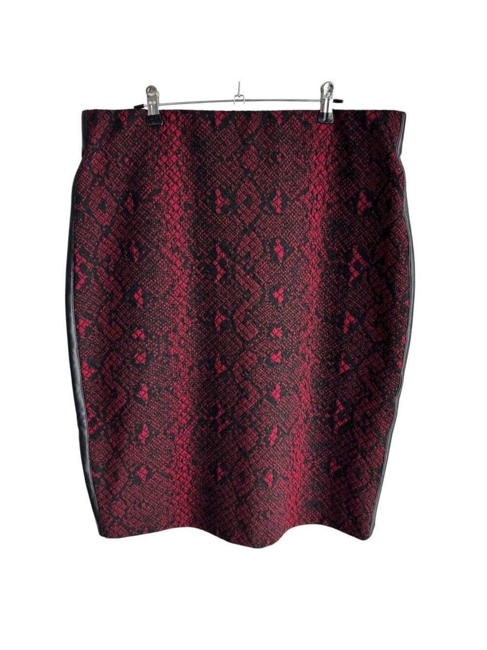 Joseph Ribkoff Red Black Snake Print Pencil Skirt Sz 14 Stretch Power Sexy VGUC